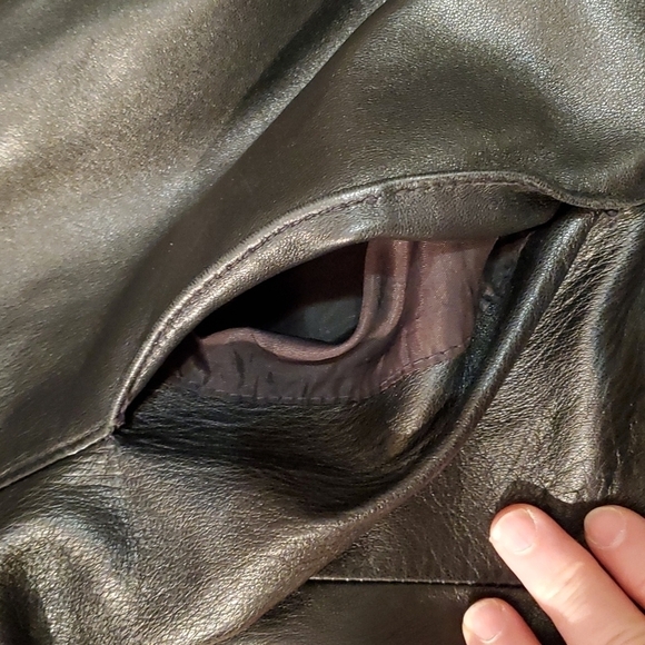 Black Leather trench coat  Mens VINTAGE Size L Matrix - Picture 3 of 16